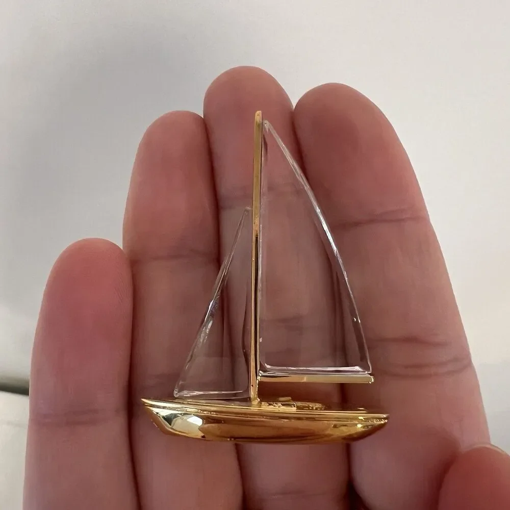 Swarovski Crystal Memories Sailboat Gold Tone Mini Boat Figurine 1.75”